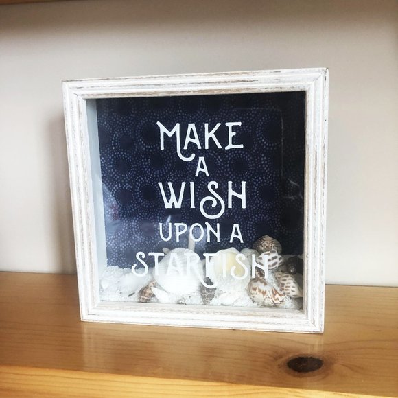 Sandy Ocean Scene in Shadowbox with real Sand Dollar, Starfish Shells Sand, Wish - Picture 3 of 6